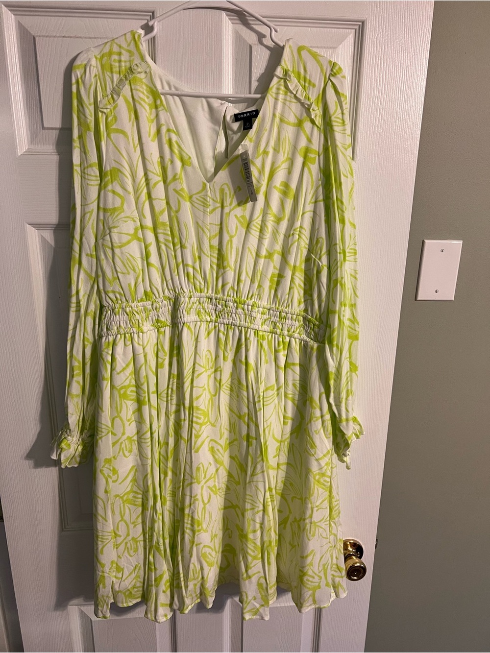 Torrid Lime Print Long Sleeve Smocked-Waist Dress